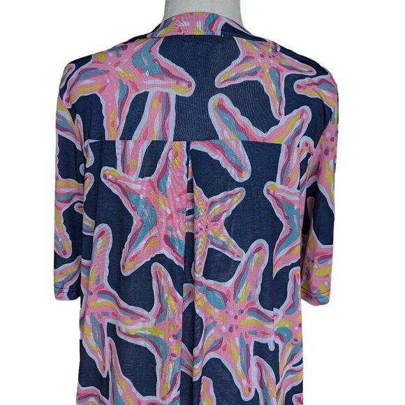Simply Southern Savannah Starfish Tunic Blouse Size S Pink Blue Yellow Navy Teal - Picture 7 of 8